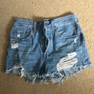 Levi's Blue Distressed Jean Shorts with Raw Hem